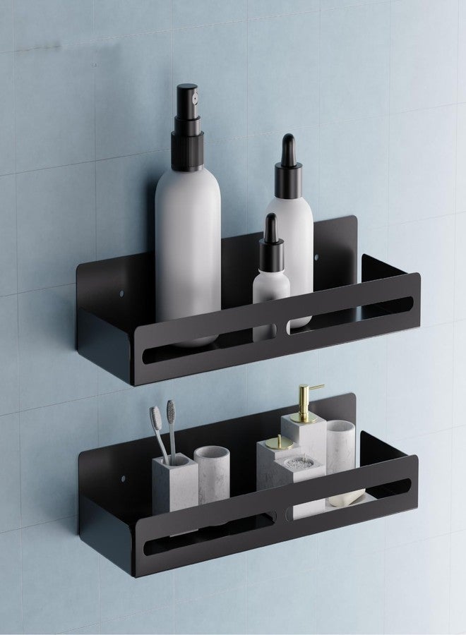 آي ستار مجموعة iSTAR من قطعتين من منظمات تخزين الحمام المثبتة على الحائط، رف عائم للجدار للخزانة، رف حمام متعدد الوظائف بسعة كبيرة، رف حمام للجدار، منظم مطبخ (أسود) - Image 1